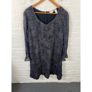 J. Jill Women's Hanley V-Neck Midi Dress Long Sleeves Floral Charcoal Size XL